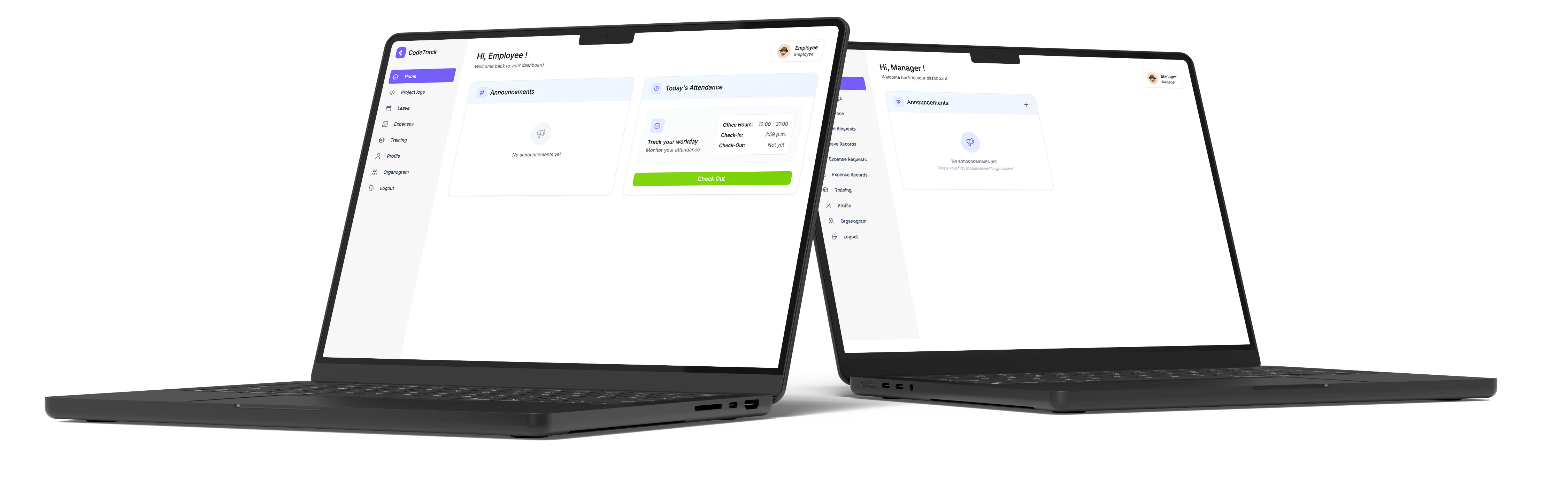 CodeTrack Dashboard Mockup